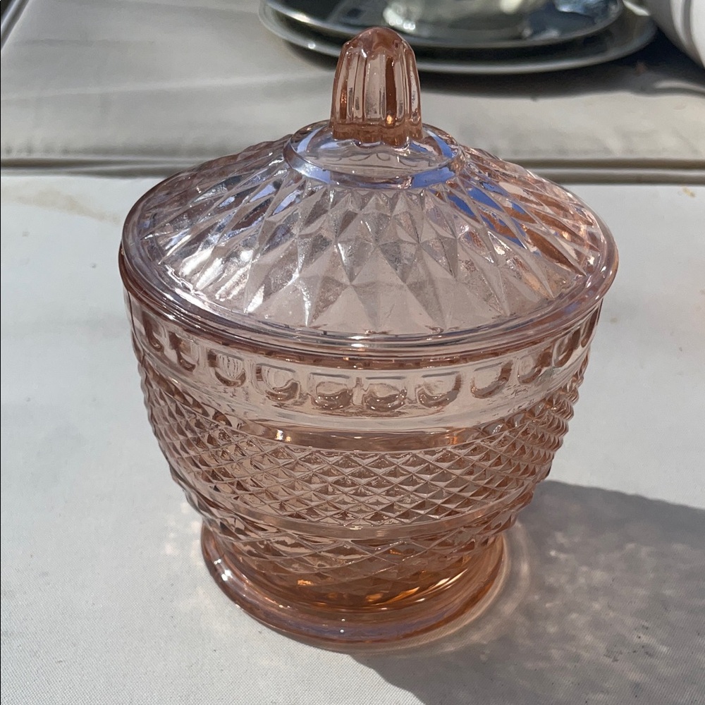 Vintage-KIG Indonesia-Pink Glass Candy Dish -